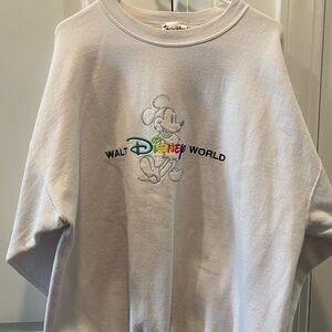 White Embroidered Disney Crewneck